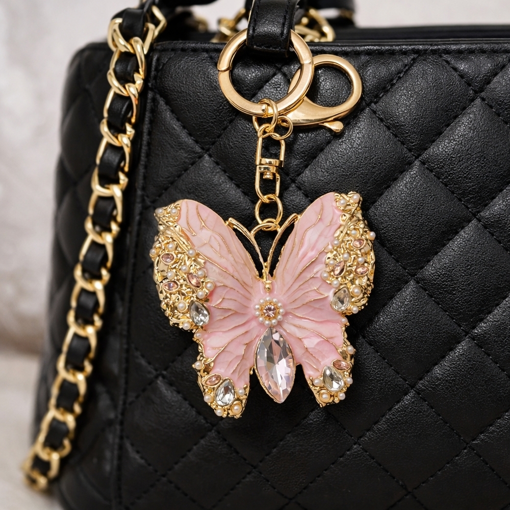 Pink and Gold Butterfly Keychain - Picture 5 of 5